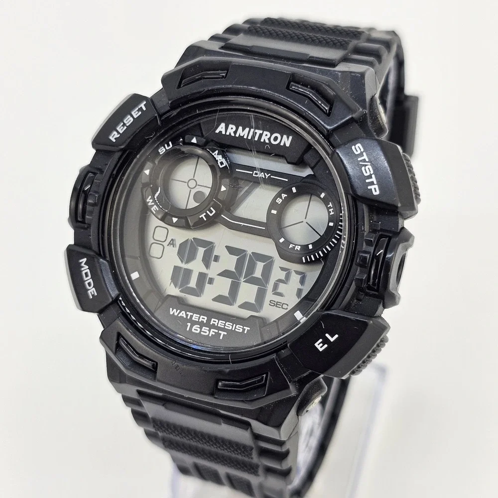 Armitron Pro Sport Digital Watch Men 48MM Day Light Black Plastic Bands Working‎